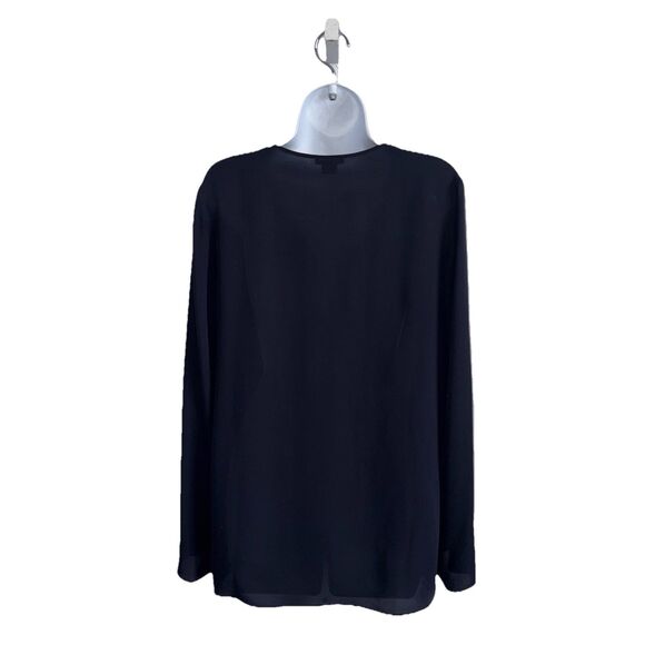 Theory Trent 100% Silk Black V-Neck Front Pleat Blouse Top Size Large Georgette - Picture 6 of 10